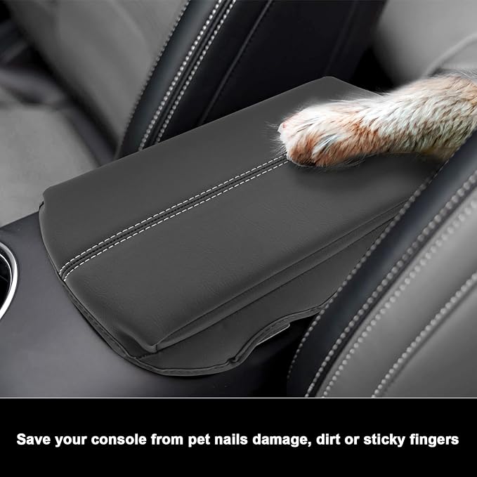 SXCY for 2024 2025 Mustang Armrest Cover (Thickened) for Mustang 2025 Accessories 2024 2025 Mustang Center Console Cover 2025 Mustang Middle Console Cover (Grey Stitched)