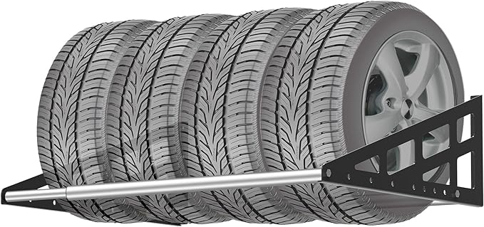 Foozet Tire Rack Wall Mount,Heavy Duty Adjustable 31"-56" Tire Storage Rack, Wheel Racks for Garage with Telescopic Rods, Hanging Garage.