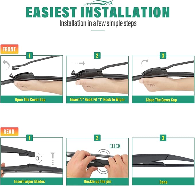 24" 22" 12" Windshield Wiper Blades Replacement for Ford Flex 2009-2019 Premium All Weather Front Rear Wipers Set - OEM Quality (Pack of 3)