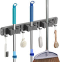 Broom Holder Wall Mount, Aluminum Mop and Broom Holder Hanger with 3 Racks and 4 Hooks, Mop Holder for Laundry Garage Tool Organization