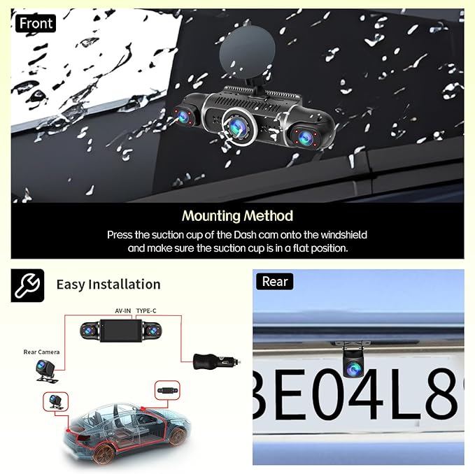 360° Dash Cam Front and Rear View 4 Channel Dash Camera FHD 2K+1080Px3 for Car, Inside/Back 170°+2x150°+170° Wide Angle, 8 IR Lamps Night Vision,WiFi,GPS, APP,G-Sensor with 64GB Card,24/7 Parking Mode