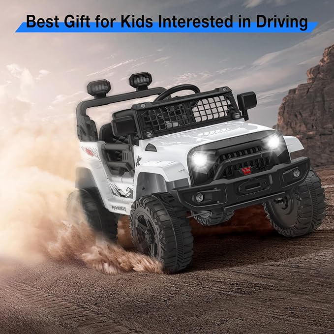 12V Kids Electric Ride On Truck Car w/Parent Remote Control, Spring Suspension, LED Lights & AUX Port | Outdoor Ride Toy for Boys Girls