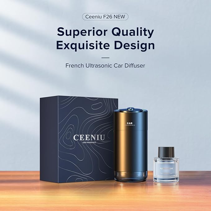 Ceeniu Smart Car Air Fresheners, Sweet Vanilla Scent, A New Smell Experience by Atomization, Each Bottle Perfume Lasts 4 Months, Adjustable Concentration, Auto On/Off, Built-in Battery