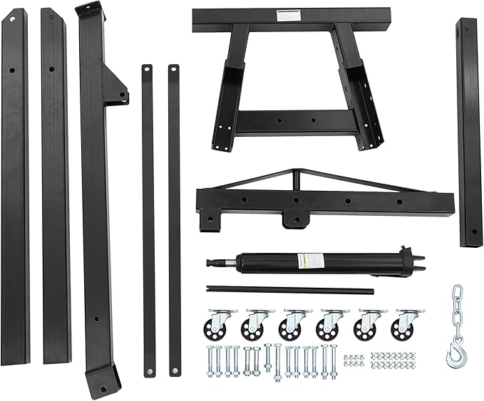 Engine Hoist Cherry Picker, 2 Ton Folding Hydraulic Engine Hoist with Telescopic Boom & 6 Casters, Heavy Duty Shop Crane Lifting Cherry Picker for Workshops Garage, Black