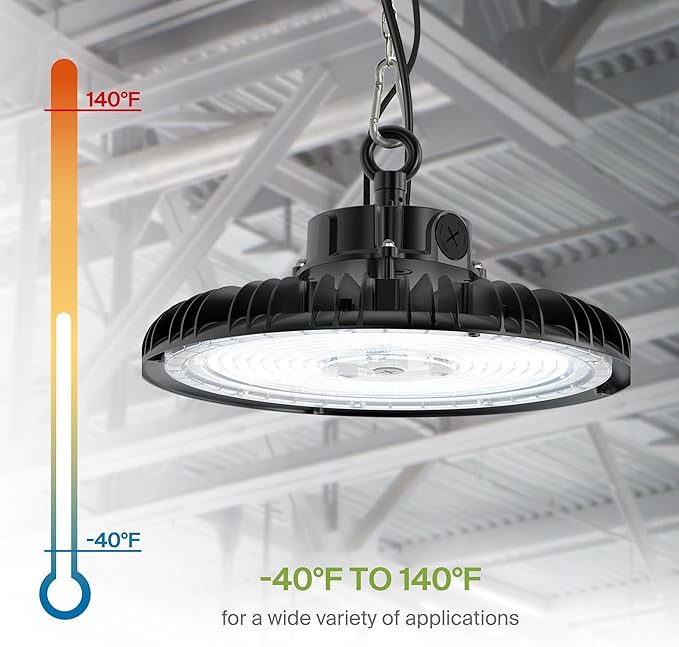ASD LED High Bay UFO Light Fixture, Commercial Shop Lighting | Dimmable, IP69K Waterproof, DLC Premium, UL Listed | 240W 37000LM 5000K 100-277V | Warehouse, Garage, Workshop, Barn Lamp | Black