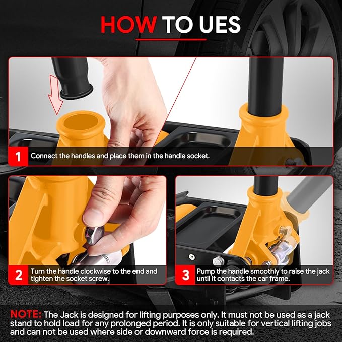 DNA MOTORING Low Profile Hydraulic Trolley Service/Floor Jack, 3 Ton (6000 lbs) Capacity Heavy Duty Hydraulic Car Jack, Lifting Range 3"-20", Orange, TOOLS-00475-OG