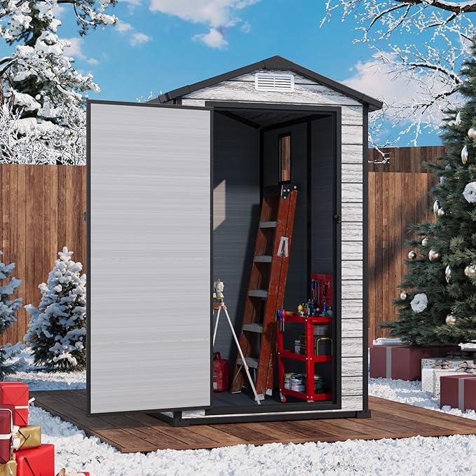 Weather-Resistant Resin Shed with Window, Outdoor Storage Shed Resin Garden Sheds PVC, Backyard Plastic Garden Shed with Lockable Door and Vents