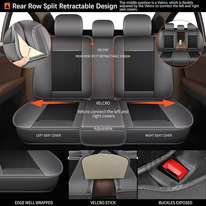 Seat Covers Fit for Toyota Camry: 2012-2025 Car Seat Covers Full Set 5 Seats Leather Ice Silk Breathable Waterproof Automotive Seat Cushion Protector (Black & Gray)
