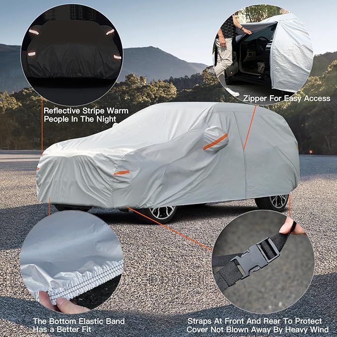 Kayme 6 Layers Hatchback Car Cover Waterproof All Weather for Automobiles, Outdoor Full Cover Rain Sun UV Protection with Zipper Cotton, Universal Fit for Hatchback (Up to 177 inch)
