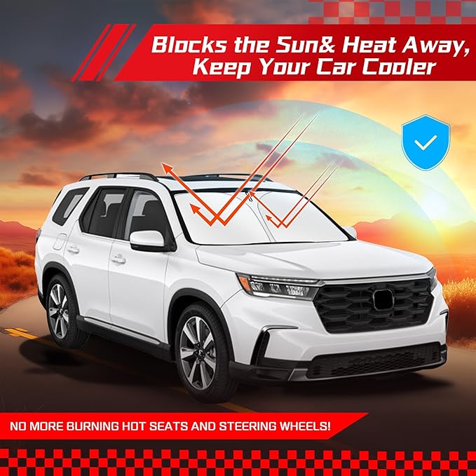 ARISMOTOR Windshield Sun Shade for Honda Pilot 2016-2024, Custom Fit Foldable Front Window Sunshade Sun Visor Protector, Block UV Rays Keep Your Car Cooler