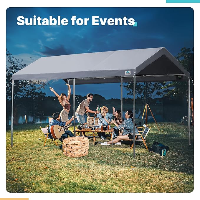 ADVANCE OUTDOOR Adjustable 10x15 ft Heavy Duty Carport Car Canopy Garage Boat Shelter Party Tent, Adjustable Height from 9.5 ft to 11 ft, Gray