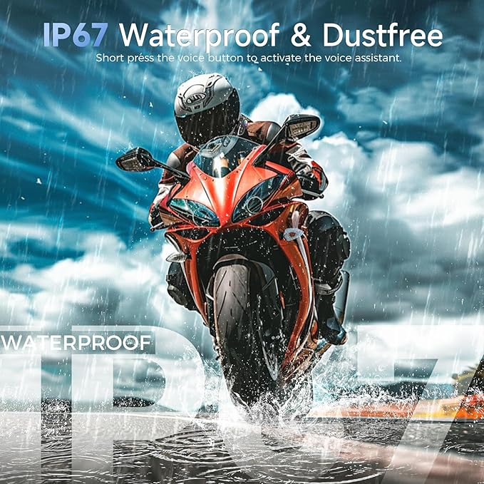 Moman Motorcycle Intercom Headset, H1 1 Pack Dirt Bike Communication System AI Voice Assistant IP67 Waterproof Automatic Answer Noise Cancellation, Motorbike-Helmet-Wireless-Intercom-Headset