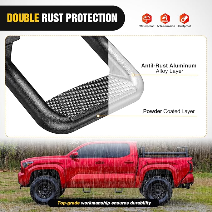 Nilight Universal Side Step Slip-Proof Aluminum Side Hoop Steps Nerf Bars Assembly Black 4 Pcs for Chevy (Chevrolet) Ford Toyota GMC Dodge RAM (Drilling Required)