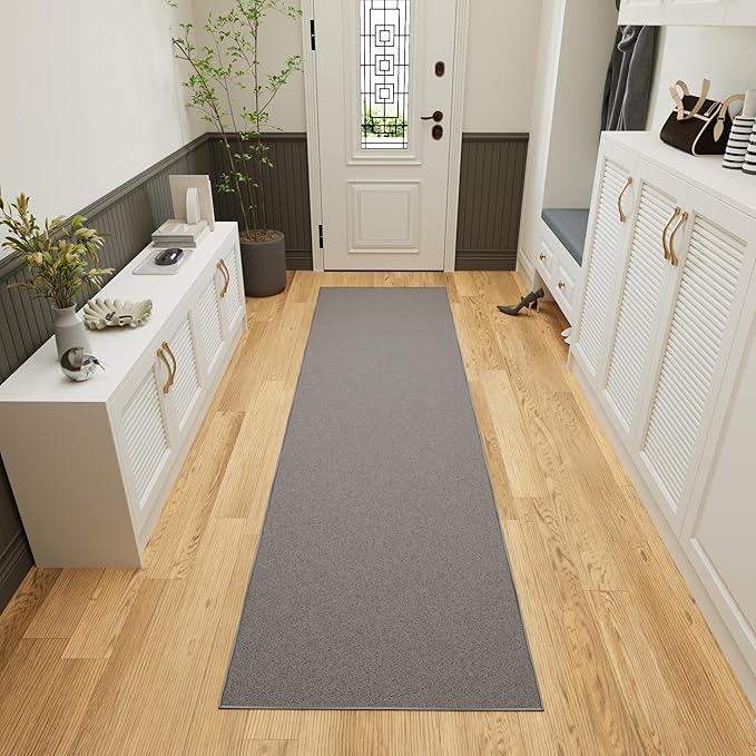 Ottomanson Hallway Runner Rug 2'7" x 9'10" Non Slip Solid Area Rugs Easy to Clean Laundry Rug Runner Durable & Pet Friendly Floor Carpet Runners for Hallways Entryway Living Room Kitchen, Gray