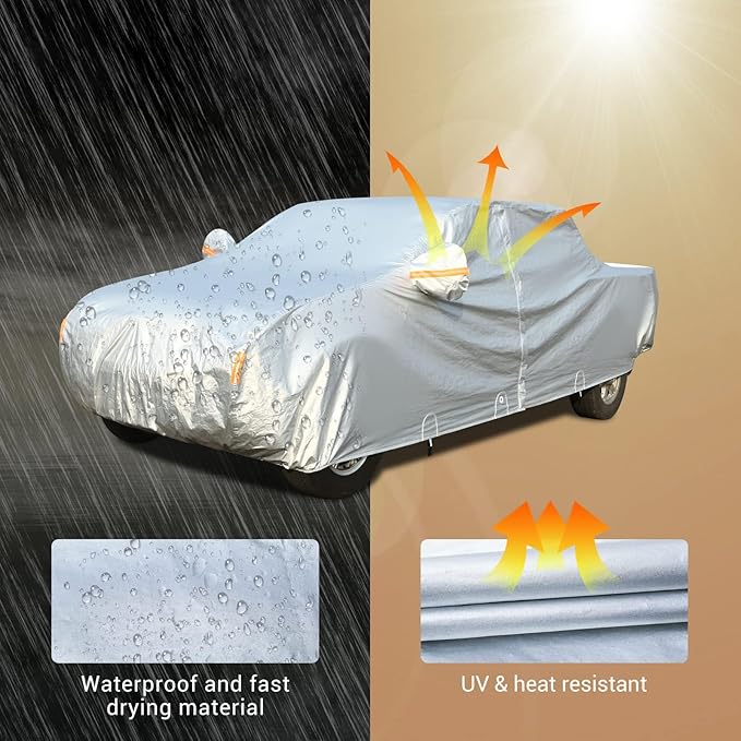 Tecoom Truck Cover Waterproof All Weather, 3 Layers Full Pickup Cover, Fleece Lining Outdoor Cover with Zipper Door/Lock for Snow Rain Protection, Universal Fit Regular/Extended/supercrew Cab