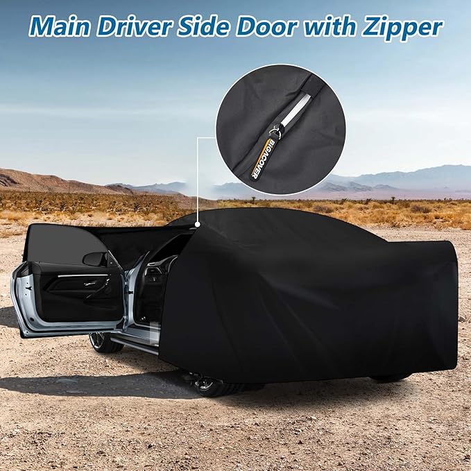 Waterproof Car Covers for Chevrolet El Camino 1964-1967,1978-1987, 420D Oxford Cloth Sun Heat Protection Outdoor Full Covers with Driver Side Zipper Windproof Heavy Duty Weather