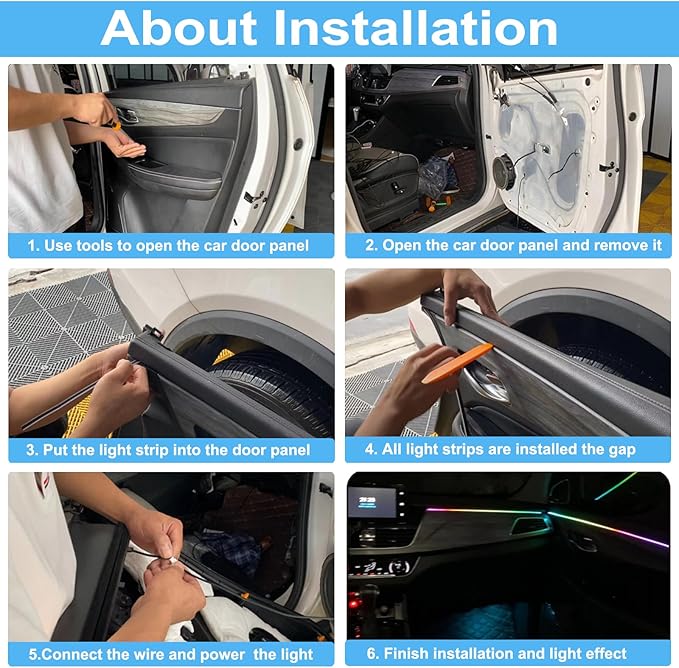Acrylic Interior Car LED Lights with Wireless APP/Remote/Button Control, 6 in 1 Dreamcolor USB Car Ambient Lighting Kit 16 Million Colors Neon Strip Accessories for Vehicle Inside Decoration
