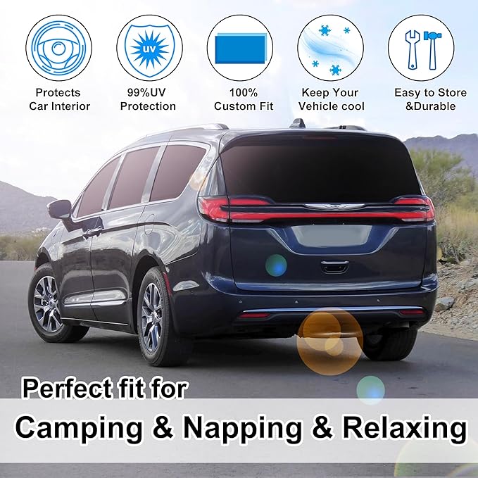 TINGLU Window Shades for Chrysler Pacifica Minivan 2017-2025 Accessories Full Windows Rear Triangular Windshield Sun Shade Sun UV Rays Privacy Protection 8PCS