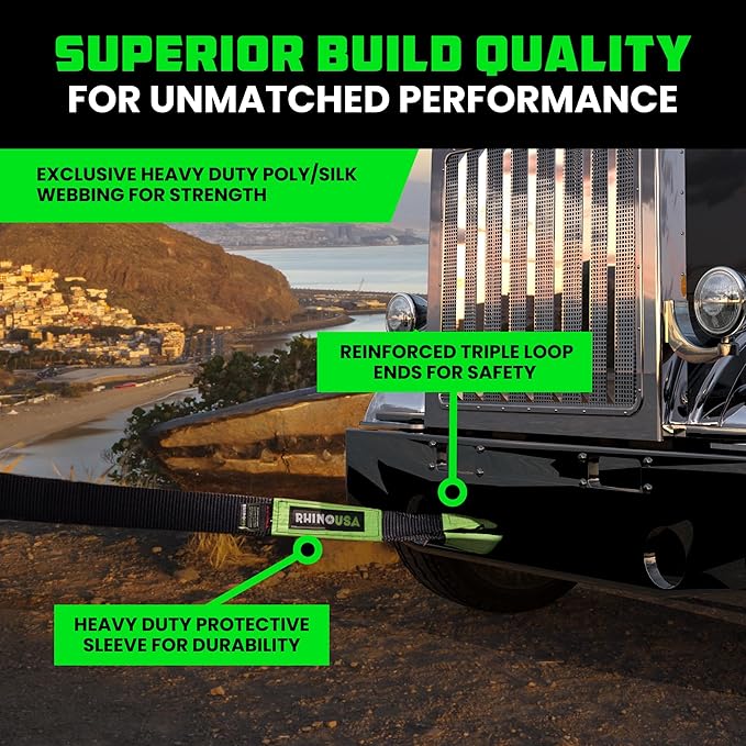 Rhino USA Recovery Tow Strap (6" x 30') - 48,000lb Break Strength - Emergency Recovery Strap Tow Rope for Big Trucks, SUV, Backhoe, Excavators & More - Heavy Duty Towing Strap for Offroad 4x4 Use