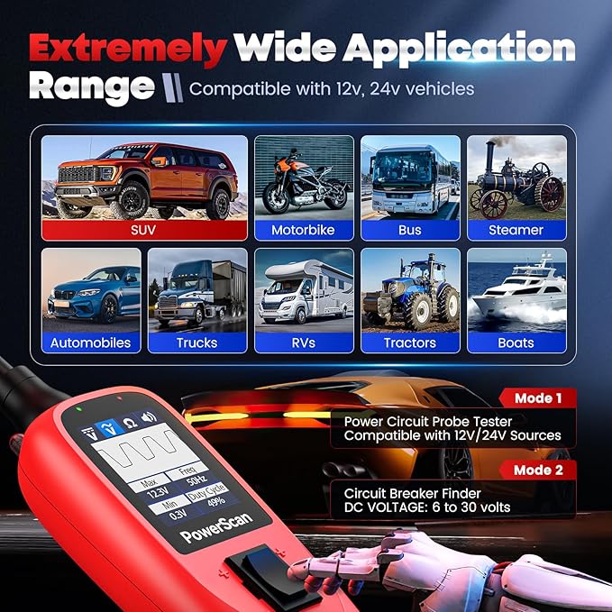 Autel PowerScan Automotive Circuit Tester, Power Circuit Probe Tool, 12-24V Electrical Short Open Breaker Circuit Finder, AC/DC Current Resistance, Duty Cycle, & 20FT Extension Cord, for 99% Cars