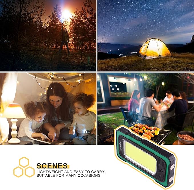 WARSUN Led Rechargeable Portable Magnetic Waterproof Solar Flood Light for Outdoor Camping Hiking Emergency Car Repairing (USB Charging, Green)