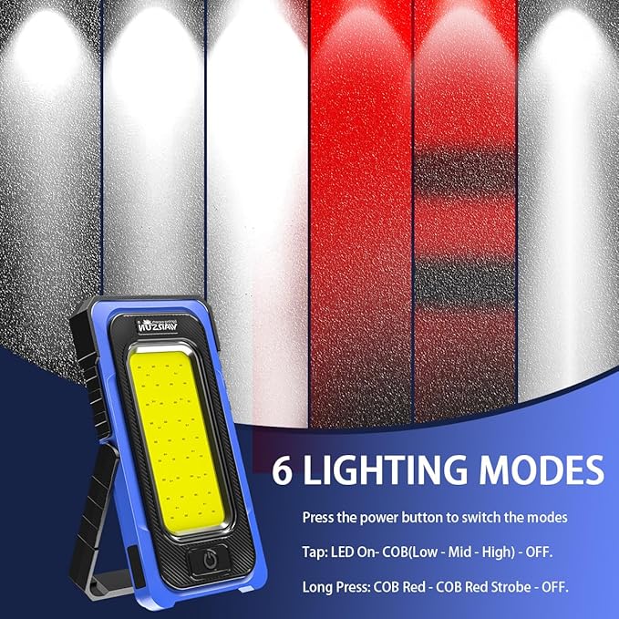 WARSUN Led Work Light Rechargeable, Portable Magnetic Work Light, LED Flood Light Waterproof for Outdoor Camping Hiking Emergency Car Repairing (USB + Solar Charging, Blue)