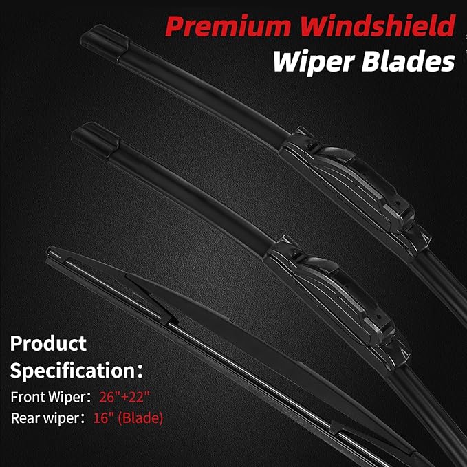 OTUAYAUTO Premium Windshield Wiper Blades - Replacement for Honda Odyssey 2005-2022 - Precision Fit, All-Weather Performance, Front and Rear Wiper Blades, J/U Hook - 26"+22"+16" (Pack of 3)