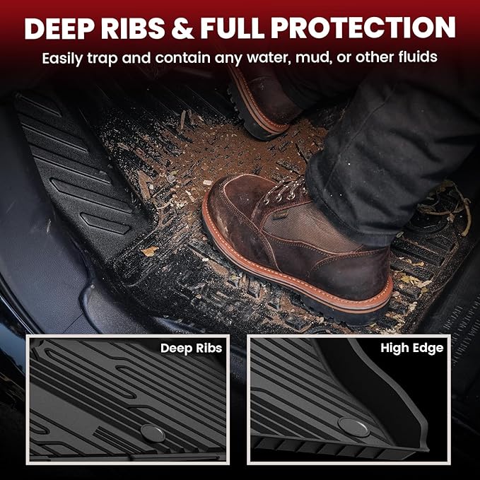 LASFIT Floor Mats for Ford Explorer 2020-2025 6 Passenger TPE All Weather Protector Anti-Slip Floor Liners, 2025 2024 2023 2022 2021 2020 Explorer 6 Seats Accessories, 1st 2nd & 3rd Row, 4pcs Black