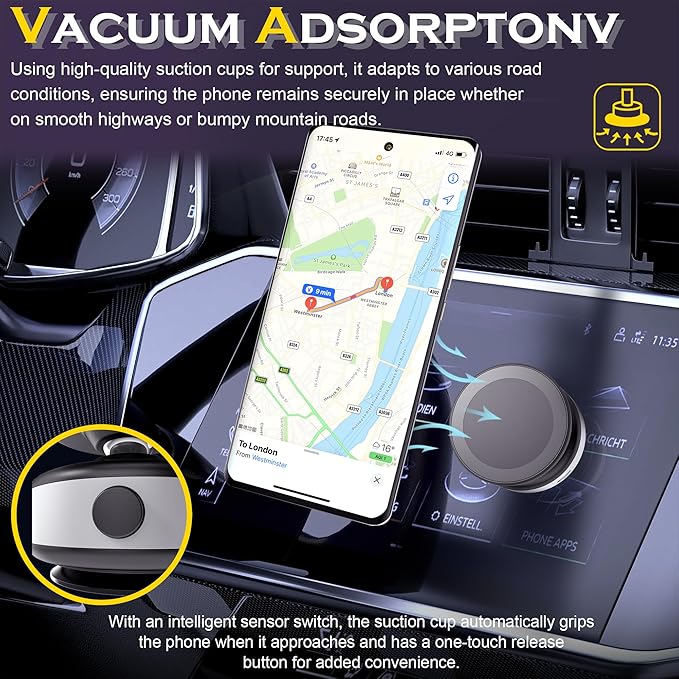 Fostex Vacuum Magnetic Phone Holder Magnet,360 Adjustable Rotatable Magnetic Mount,Electric Vacuum Magnetic Phone Holder,Hands-Free Phone Holders for Your Car iPhone 16/15/14/13/12