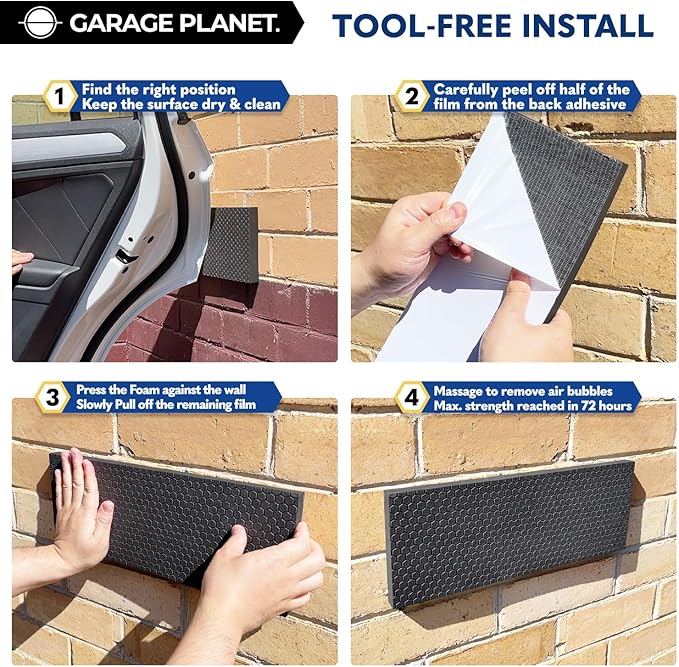 M2 Garage Wall Protector Car Door Wall Protector, Tool-Free, Designed in Australia (White, 4 Pack)