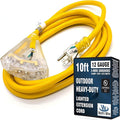 10 ft - 12 Gauge Heavy Duty Extension Cord - 3 Outlet Lighted SJTW - Indoor/Outdoor Extension_Cord by Watt's Wire - 10' 12-Gauge Grounded 15 Amp ExtensionCord Splitter