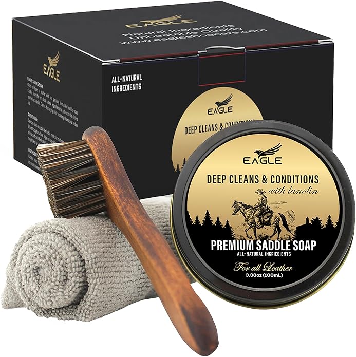 Saddle Soap for Leather – 3-Piece Saddle Soap Kit for Leather Cleaning, Boots, Tack, and Saddles – Includes Applicator and Cloth – Leather Soap and Conditioner for Leather Boots and Tack Care