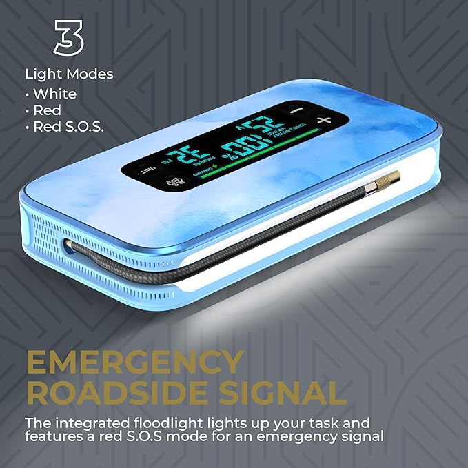 HALO Bolt Ultimate 3 Portable Car Battery Jump Starter | 130 PSI Air Compressor, 55.5Wh USB Power Bank, Large Display, Emergency Floodlight & Charger, Jumps Cars SUVs & Trucks, Inflates Tires — Blue