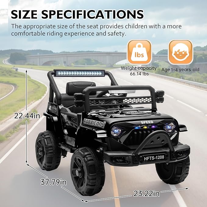 12V Ride on Electric Truck Car for Kids, 12V Kids Electric Vehicles w/Remote Control, Four-Wheel Suspension, USB, Bluetooth, Power Display, Lights, Battery Powered Ride on Toys for Boys Girls (Black)