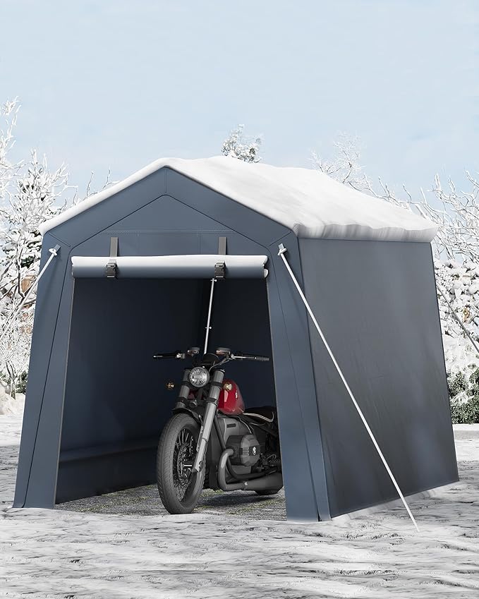 6x6 Ft Carport Heavy Duty Tent with Roll-Up Windows, Portable Garage with Removable Sidewalls & Doors, Car Canopy All-Season Tarp for Car Boat Truck Motorcycle, Grey