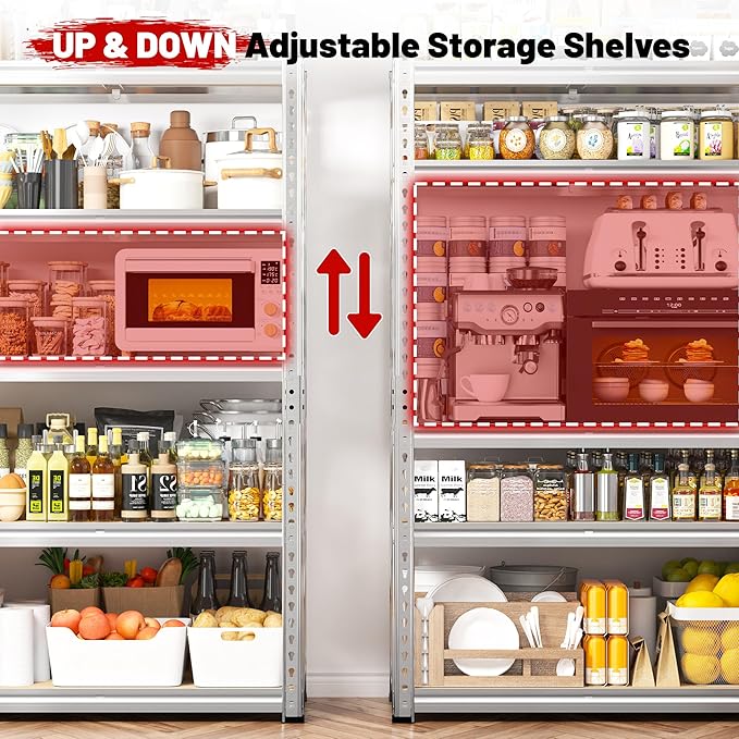 REIBII 2020LBS Garage Shelving Heavy Duty Metal Shelving 5 Tier Storage Shelves, Garage Shelves for Warehouse Basement, Easy Assembly, 72" H x 35.55" W x 16" D, Galvanized, 4 Pack