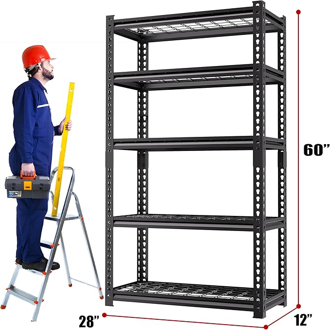 5 Tire Storage Shelving Heavy Duty Garage Shelves 2000LBS Load Bearing, Full Metal Shelving Units, Durable Construction, Adjustable Shelves, Easy Assembly, 28''W x 12''D x 60''H (60*28*12)