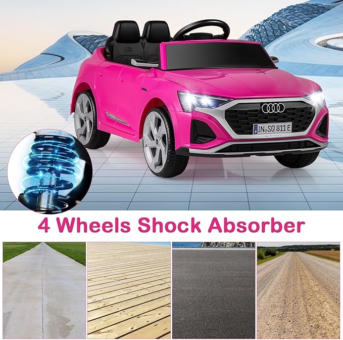 Licensed Audi SQ8 Ride on Car by OLAKIDS, 12V Kids Electric Vehicle with Remote Control, Toddlers Battery Powered Toy with 3 Speeds, Wheels Suspension, Music (Pink)