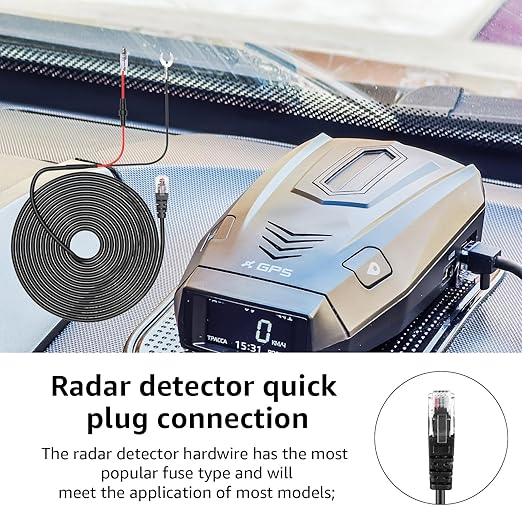 Radar Detector Hardwire Kit with RJ-11 Telephone Style Jack Direct Wire Wiring Kit Compatible with Escort Valentine One Uniden Beltronics Cobra Multiple Fuse Sizes Power Cord Cable