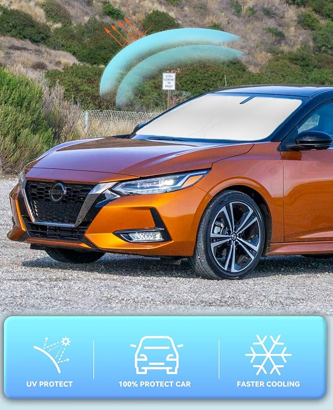 Sun Shade for Sentra Sedan Windshield Sunshades for 2020 2021 2022 2023 2024 2025 Nissan Sentra Sedan Accessories Windshield Cover Foldable Front Window Shields Sun Visor Blocks UV Rays Heat
