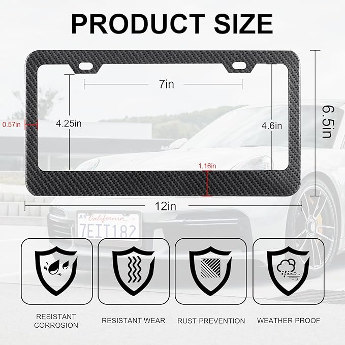 LivTee Carbon Fiber License Plate Frames, 2 Holes Stainless Steel License Plate Covers, 2PCS Car License Plate Holder, Automotive Exterior Accessories, Slim Design with Gasket Cover for US Cars