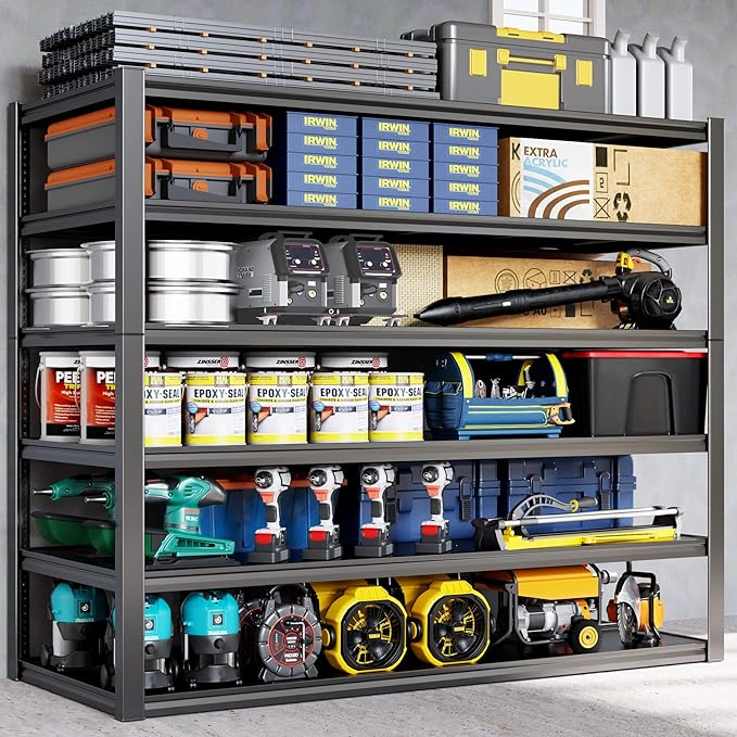 60" W Garage Shelving Heavy Duty, 6 Tier Garage Shelves, 60" W x 84" H x 24" D Adjustable Storage Shelving Unit, Commercial Metal Shelves for Warehouse, Pantry, Shop