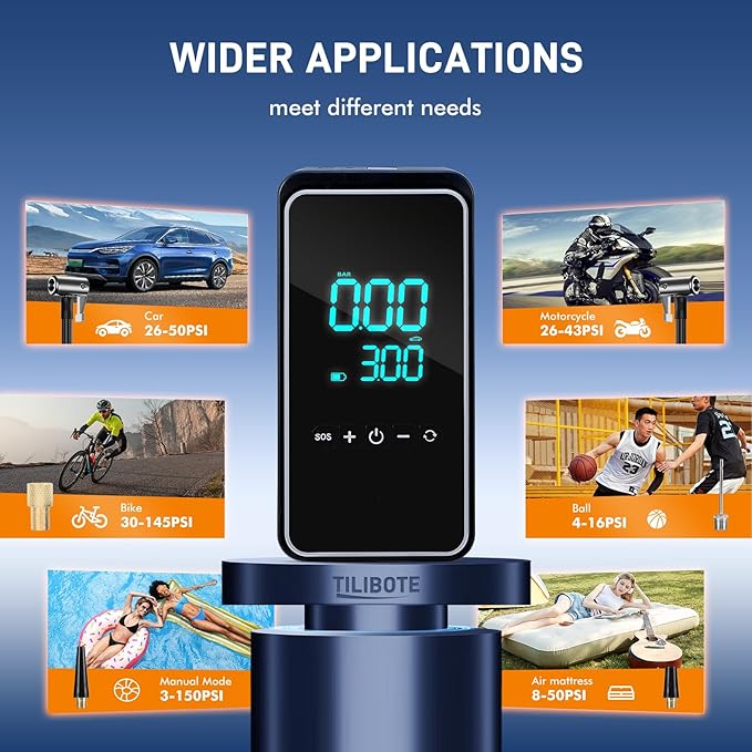Tire Repair Kit,50PCS Tire Inflator Portable Air Compressor with 24000mwh Cordless Air Pump (150 PSI) for MPVs, Cars, E-Bikes and Motorcycles