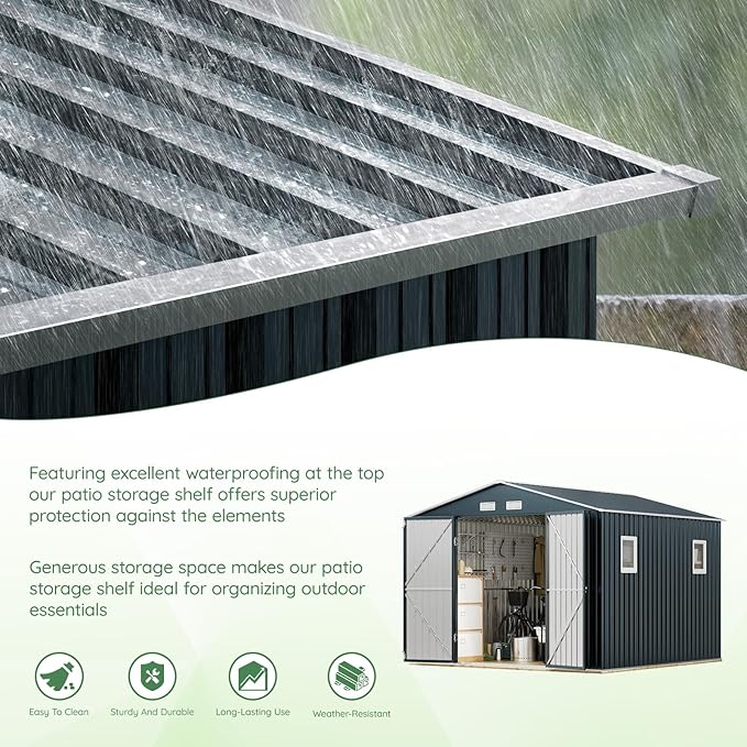 10X10FT Outdoor Steel Storage Shed with Lockable Doors, Ideal for Garden, Backyard, and Patio Utility and Tool Storage