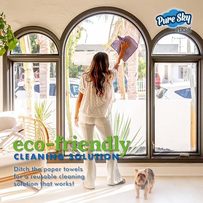 persik Pure-Sky Microfiber Cleaning Cloth - JUST ADD Water No Detergents Needed – Streak Free Magic Ultra Microfiber Polishing Towel - for Windows, Glass, Mirror and Screen - Leaves no Wiping Mark
