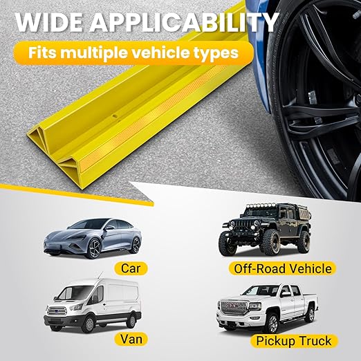 ROBLOCK 18" Parking Stopper for Garage, Car Stopper for Garage Precision Stopping, Heavy Duty Parking Block with Reflective Strips, Suitable for Car, SUV, Easy Install, 2 Packs, Yellow