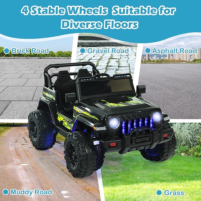 INFANS Kids Ride on Car Truck with 2.4G Remote Control, 12V Battery Powered Electric Cars for Kids w/3 Speeds, Battery Display, LED Lights, Safety Belt, Music & Horn, Bluetooth/FM/USB (Dark Black)