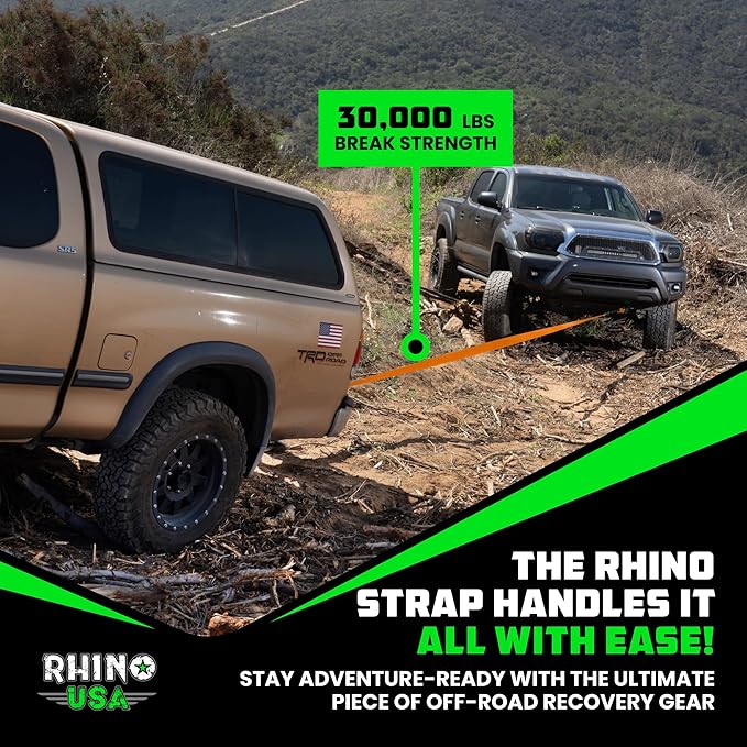 Rhino USA Recovery Tow Strap (3"x20')- 31,518lb Break Strength- Emergency Recovery Strap Tow Rope for Truck, UTV, ATV & More- Heavy Duty Towing Strap for Offroad 4x4 Use- Compatible with Jeep (Orange)