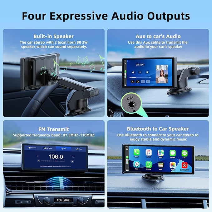 LAMTTO 9.26-inch Wireless CarPlay Screen for Car Compatable with Apple CarPlay& Android Auto,Portable Car Stereo with GPS Navigation,Bluetooth,Mirror Link,Drive Play,Touch Screen for All Vehicles