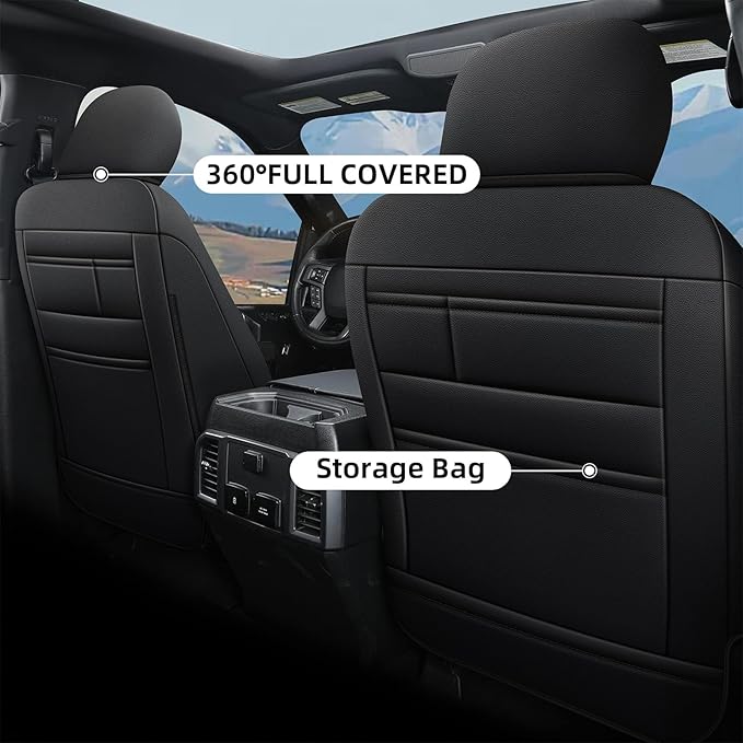 AOMSAZTO Front Seat Covers for Ford F150 XL XLT: 2015-2024 SuperCrew & F250 F350 F450 2017-2024 Super Duty Crew Cab XL XLT Faux Leather Full Set Seat Cover (Black + Red, 2PCS Front)